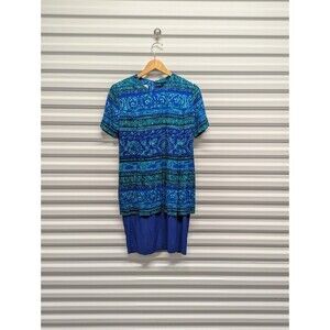 Vintage KC Spencer Blue Print Sheath Dress